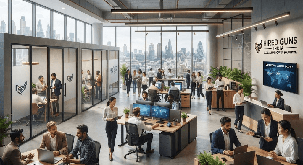 A diverse team working together in a modern office